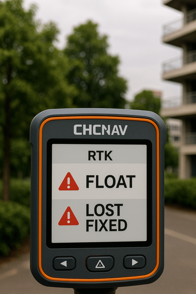 Màn hình máy RTK CHCNAV hiển thị trạng thái Float hoặc Lost Fixed